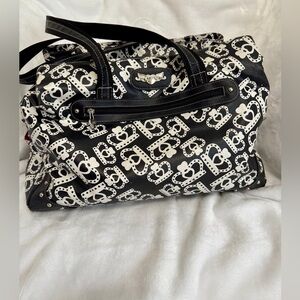 Kathy Van Zeeland Crown Duffel Weekender Carry On Bag in black and white